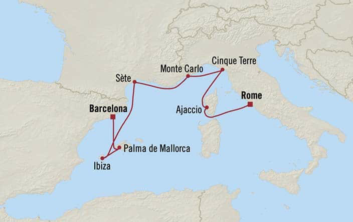 Carte de l’itinéraire Marina, Rome (Civitavecchia) → Barcelone