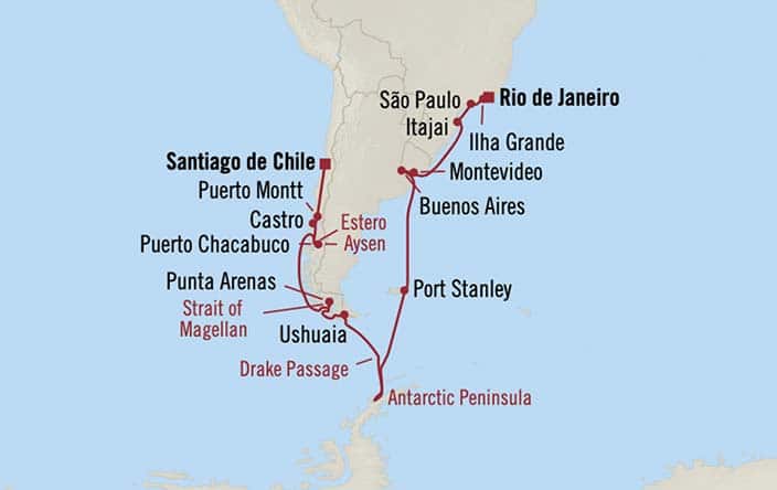 Carte de l’itinéraire Marina, Rio de Janeiro → Santiago de Chili (San Antonio)