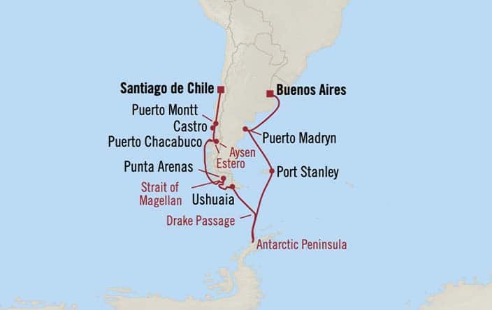 Carte de l’itinéraire Marina, Santiago de Chili (San Antonio) → Buenos Aires