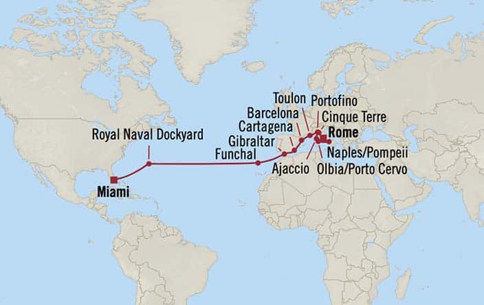 Carte de l’itinéraire Marina, Miami → Rome (Civitavecchia)