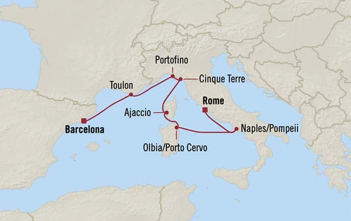 Carte de l’itinéraire Marina, Barcelone → Rome (Civitavecchia)