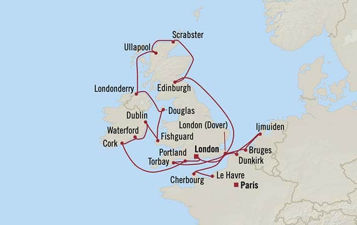 Carte de l’itinéraire Marina, Paris (Le Havre) → Londres (Southampton)