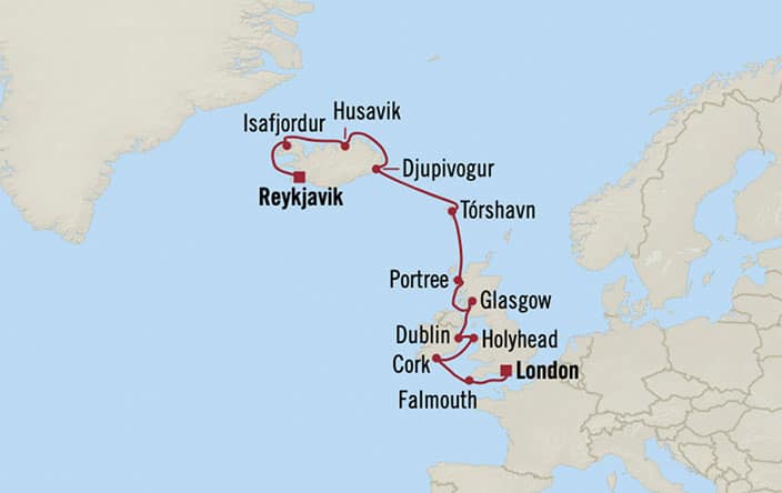 Carte de l’itinéraire Marina, Reykjavík → Londres (Southampton)