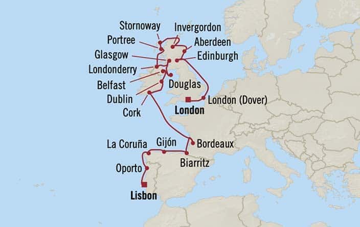 Carte de l’itinéraire Marina, Londres (Southampton) → Lisbonne
