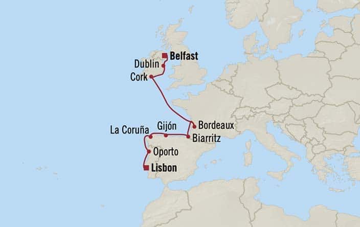 Carte de l’itinéraire Marina, Belfast → Lisbonne