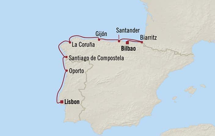 Carte de l’itinéraire Marina, Lisbonne → Bilbao