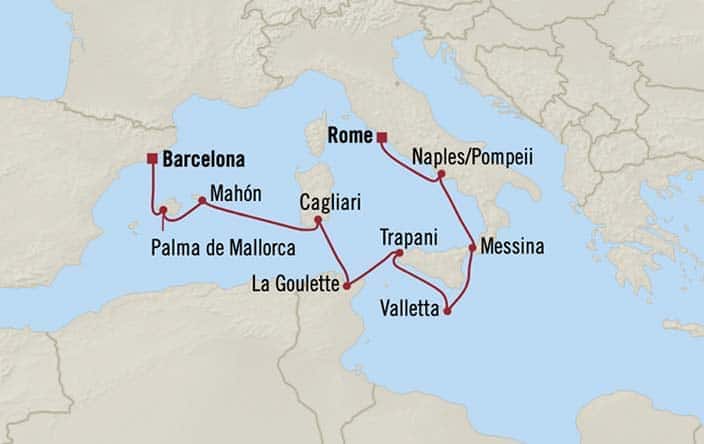 Carte de l’itinéraire Marina, Rome (Civitavecchia) → Barcelone