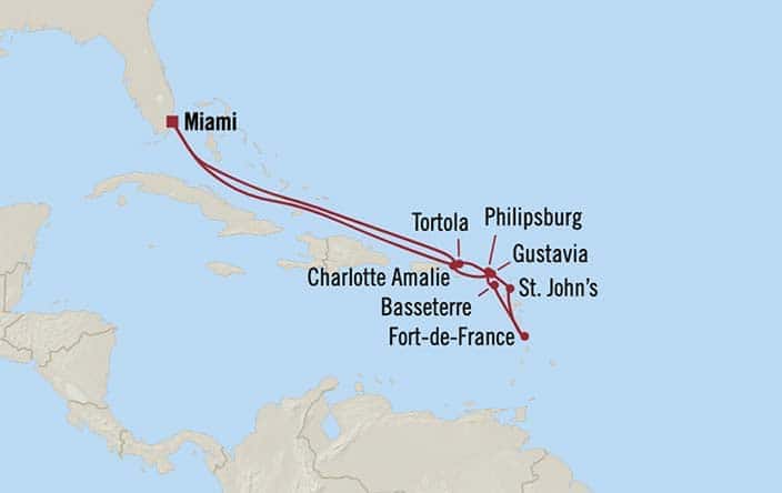 Carte de l’itinéraire Marina, Aller-retour au départ de Miami