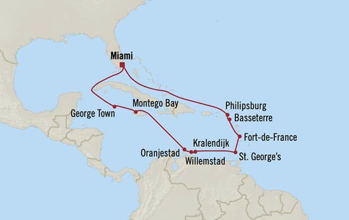 Carte de l’itinéraire Marina, Aller-retour au départ de Miami