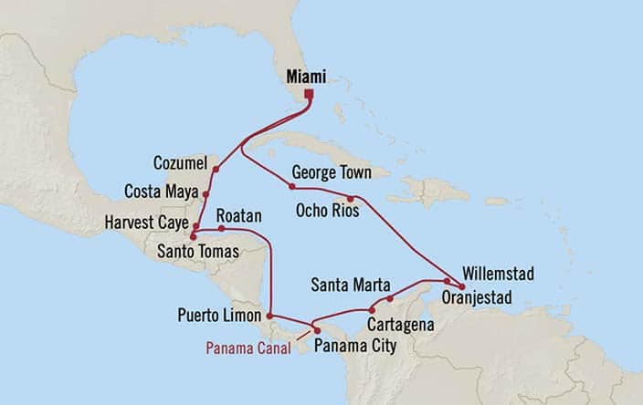 Carte de l’itinéraire Marina, Aller-retour au départ de Miami