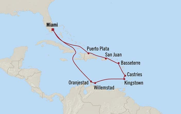 Carte de l’itinéraire Marina, Aller-retour au départ de Miami