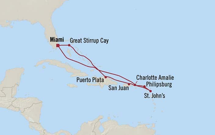 Carte de l’itinéraire Marina, Aller-retour au départ de Miami