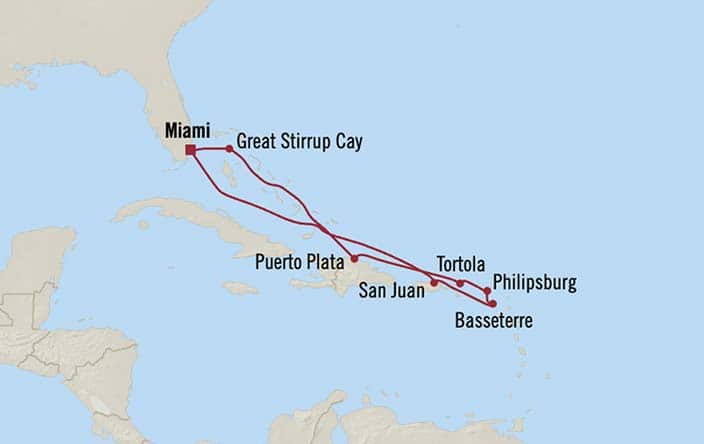 Carte de l’itinéraire Marina, Aller-retour au départ de Miami