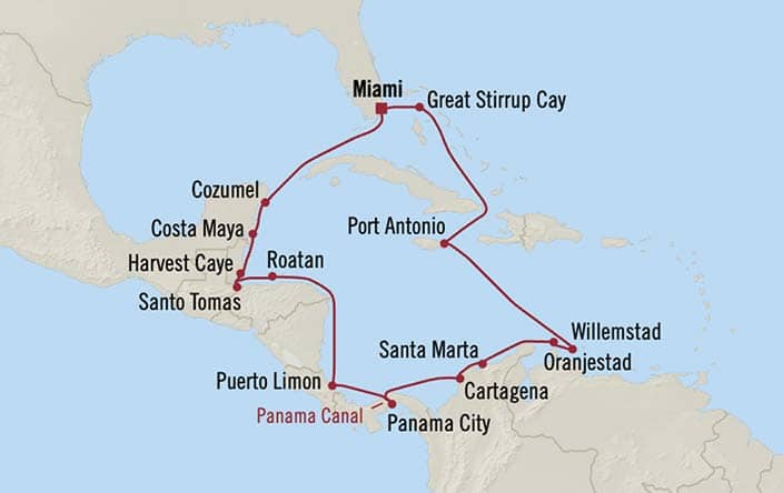 Carte de l’itinéraire Marina, Aller-retour au départ de Miami