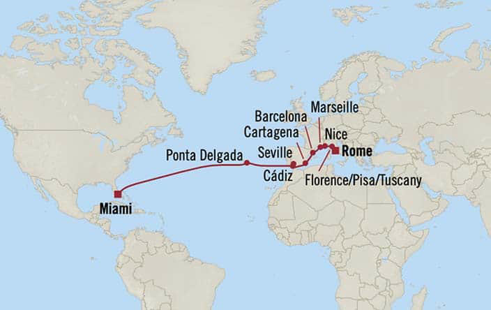 Carte de l’itinéraire Marina, Miami → Rome (Civitavecchia)
