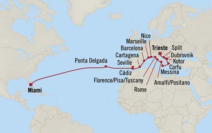 Carte de l’itinéraire Marina, Miami → Trieste
