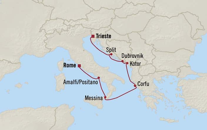 Carte de l’itinéraire Marina, Rome (Civitavecchia) → Trieste