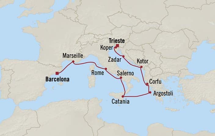 Carte de l’itinéraire Marina, Trieste → Barcelone