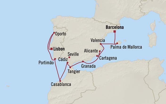 Carte de l’itinéraire Marina, Barcelone → Lisbonne