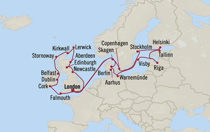 Carte de l’itinéraire Marina, Aller-retour au départ de Londres (Southampton)