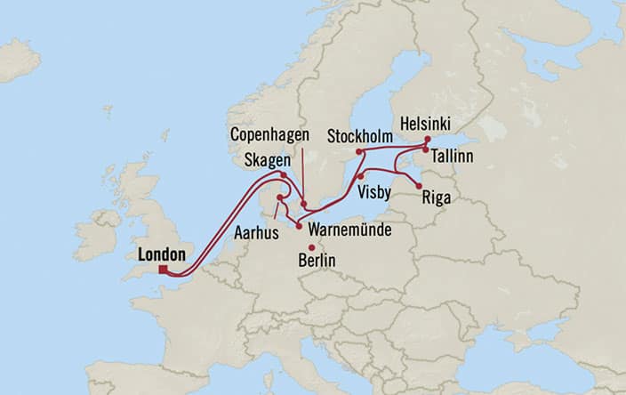 Carte de l’itinéraire Marina, Aller-retour au départ de Londres (Southampton)