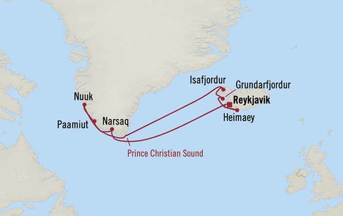 Carte de l’itinéraire Marina, Aller-retour au départ de Reykjavík