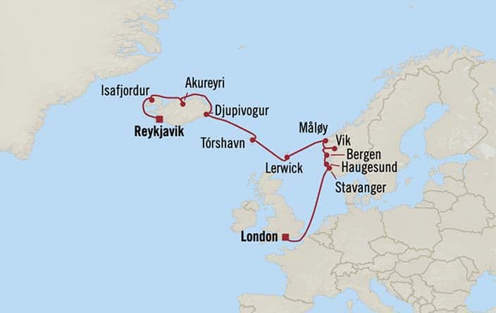 Carte de l’itinéraire Marina, Reykjavík → Londres (Southampton)