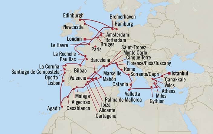 Carte de l’itinéraire Marina, Londres (Southampton) → Istanbul