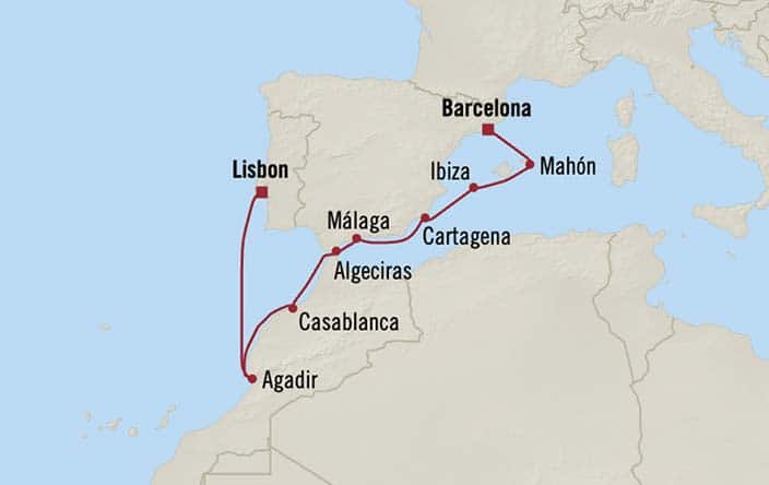 Carte de l’itinéraire Marina, Lisbonne → Barcelone