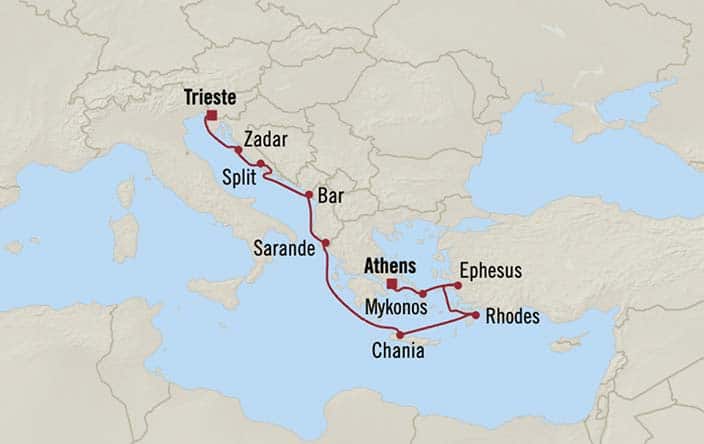 Carte de l’itinéraire Marina, Trieste → Athènes (Le Pirée)