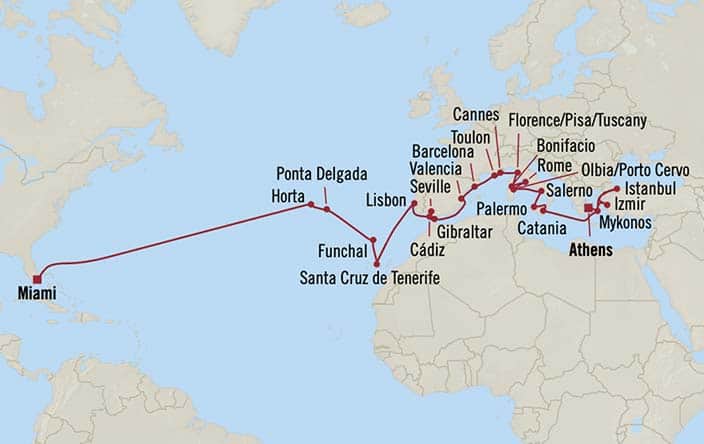 Carte de l’itinéraire Marina, Athènes (Le Pirée) → Miami