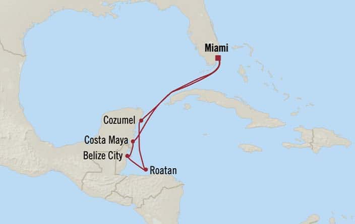 Carte de l’itinéraire Marina, Aller-retour au départ de Miami