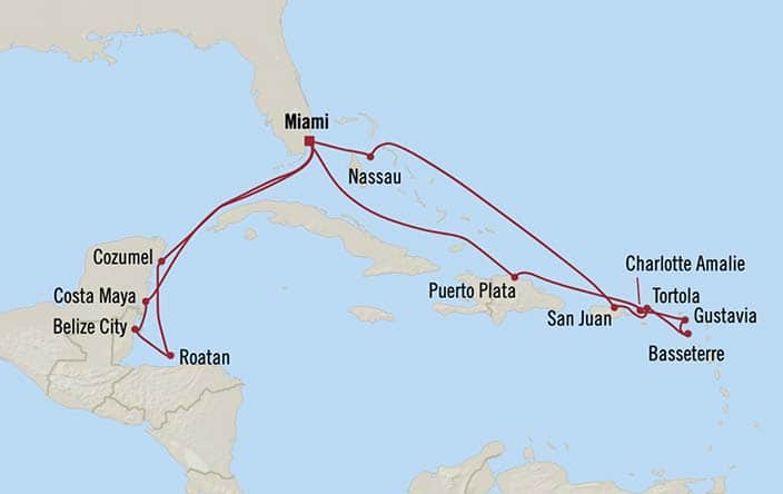 Carte de l’itinéraire Marina, Aller-retour au départ de Miami