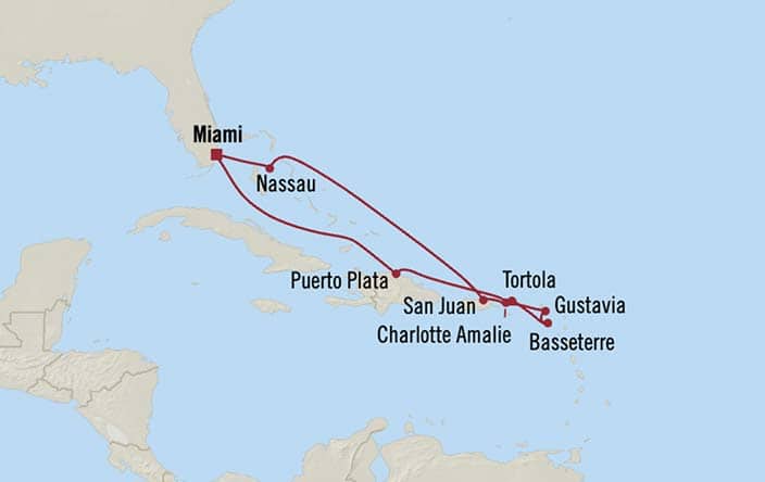 Carte de l’itinéraire Marina, Aller-retour au départ de Miami