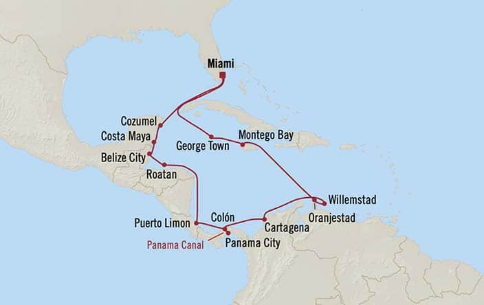 Carte de l’itinéraire Marina, Aller-retour au départ de Miami