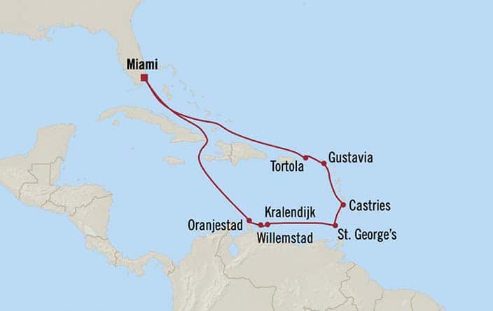 Carte de l’itinéraire Marina, Aller-retour au départ de Miami