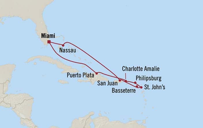 Carte de l’itinéraire Marina, Aller-retour au départ de Miami