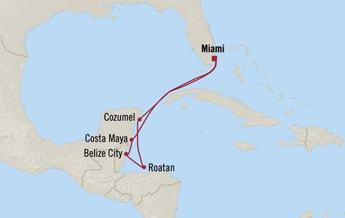 Carte de l’itinéraire Marina, Aller-retour au départ de Miami