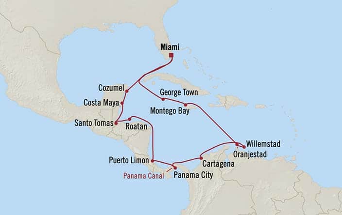 Carte de l’itinéraire Marina, Aller-retour au départ de Miami