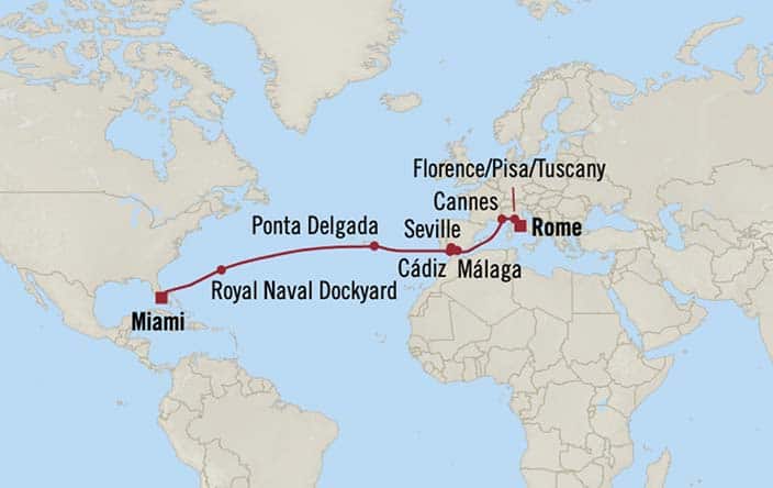 Carte de l’itinéraire Marina, Miami → Rome (Civitavecchia)