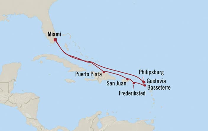 Carte de l’itinéraire Marina, Aller-retour au départ de Miami
