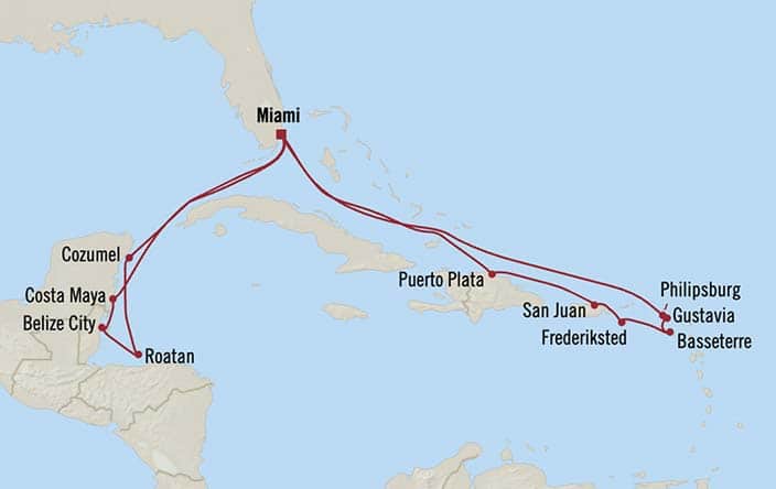 Carte de l’itinéraire Marina, Aller-retour au départ de Miami