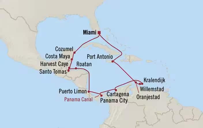 Carte de l’itinéraire Nautica, Aller-retour au départ de Miami