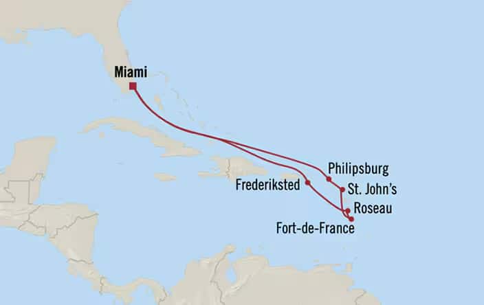 Carte de l’itinéraire Nautica, Aller-retour au départ de Miami
