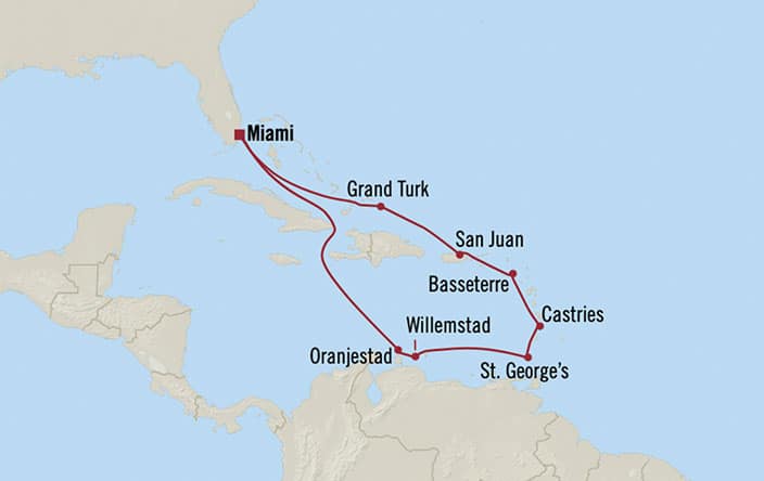 Carte de l’itinéraire Nautica, Aller-retour au départ de Miami
