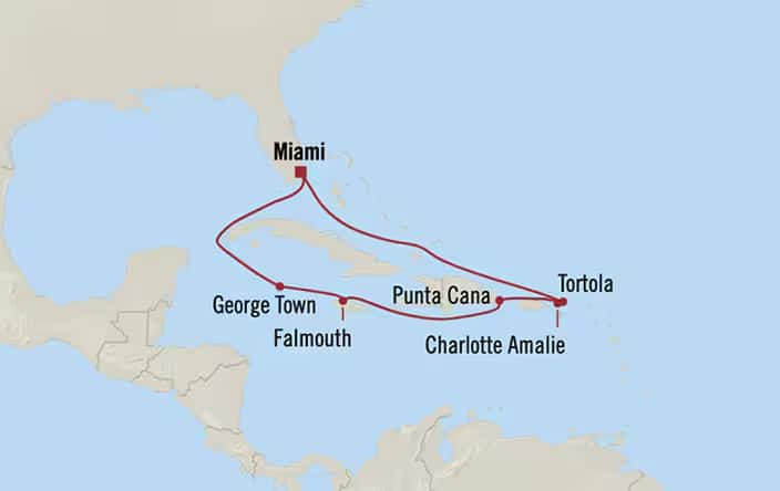Carte de l’itinéraire Nautica, Aller-retour au départ de Miami
