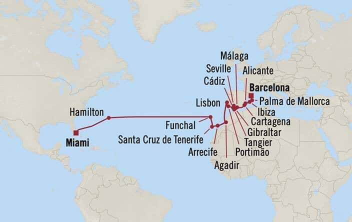 Carte de l’itinéraire Nautica, Miami → Barcelone