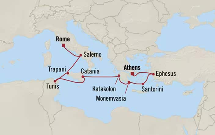 Carte de l’itinéraire Nautica, Rome (Civitavecchia) → Athènes (Le Pirée)