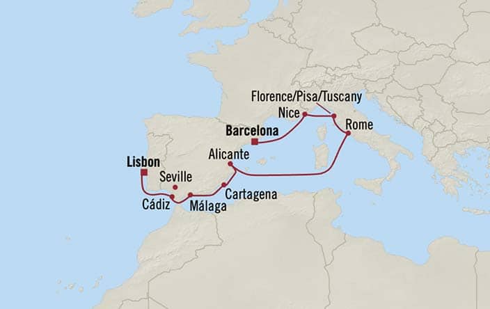 Carte de l’itinéraire Nautica, Barcelone → Lisbonne