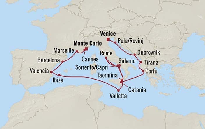 Carte de l’itinéraire Nautica, Venise → Monte Carlo